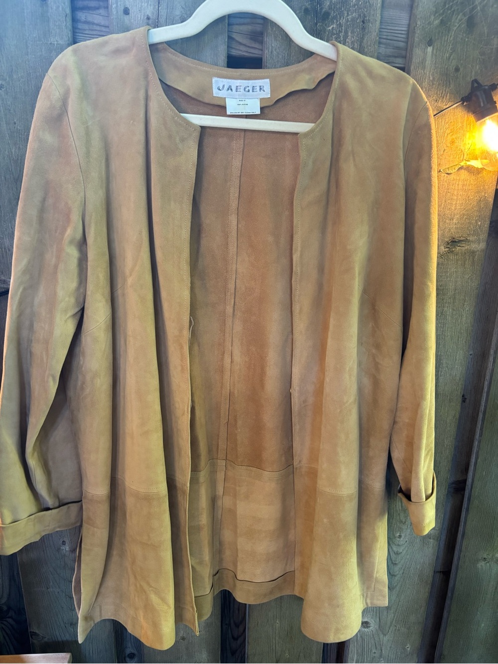 Jaeger Women's Suede Open-Front Jacket in Camel Brown